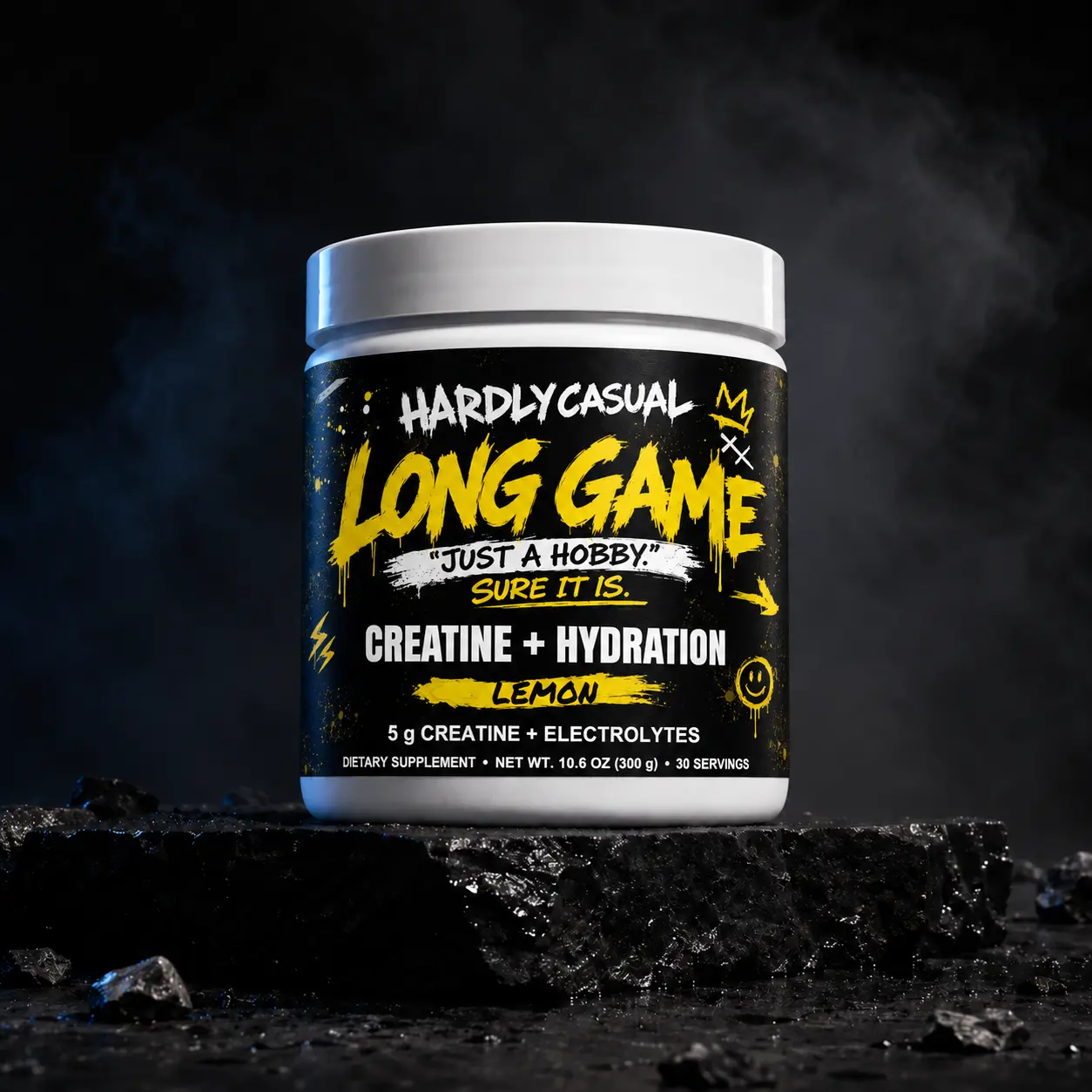 LONG GAME Creatine + Hydration Lemon container